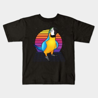 Aesthetic Vaporwave Screaming Blue Yellow Ara Macaw Kids T-Shirt